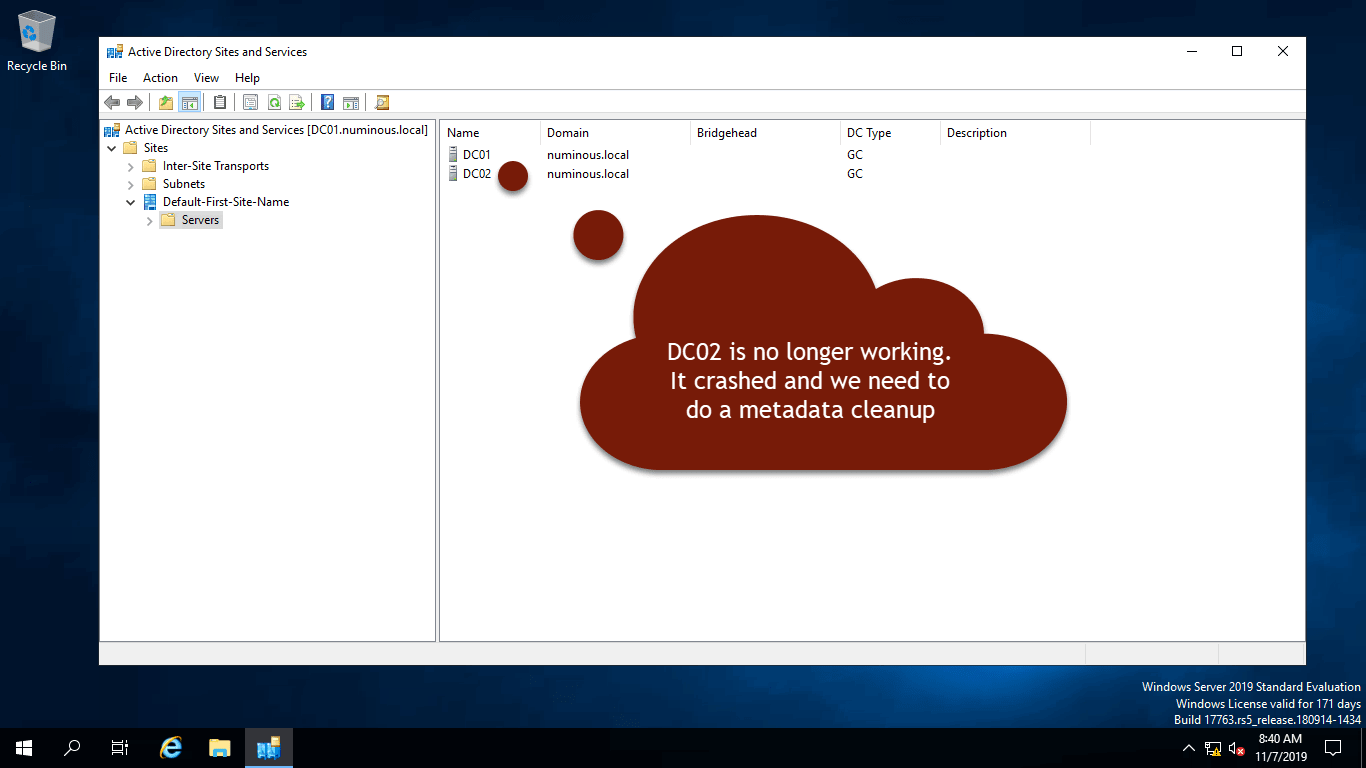 Metadata cleanup for the removal of a failed domain controller